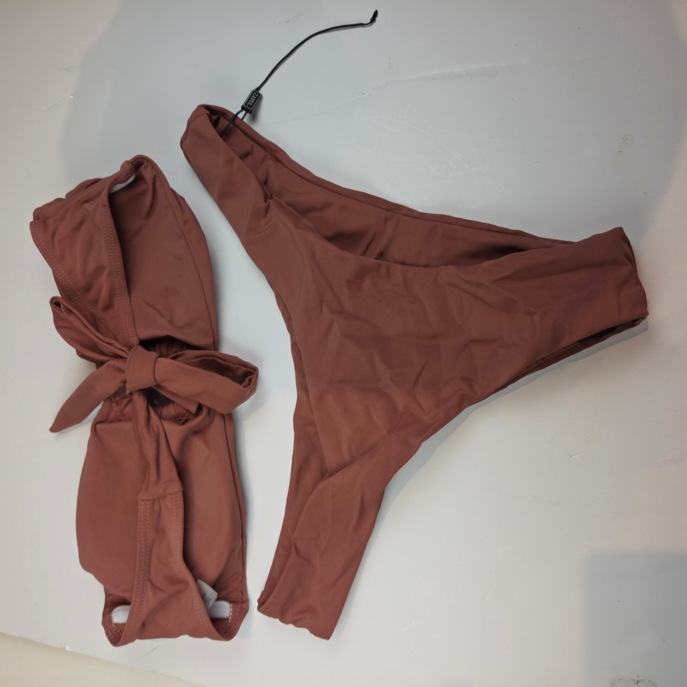 Zaful Bikini Set Women S Rust O-Ring Bandeau High Cut Beach Summer Boho 601 NWT - Picture 9 of 13